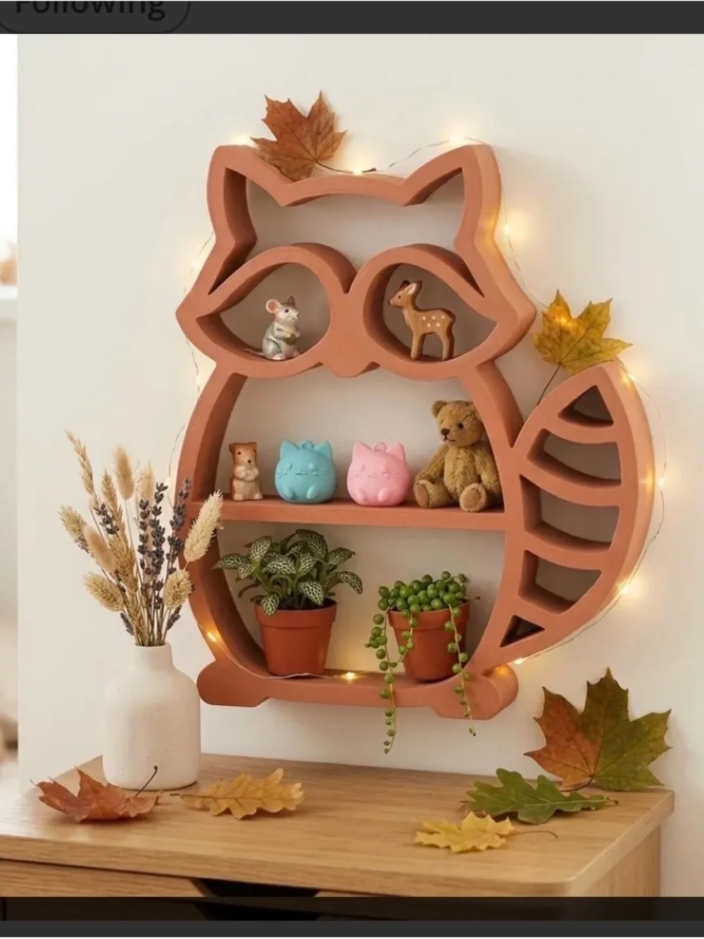 Raccoon Brown Owl Wall or table display Shelf - Decorative Home Wall Decor